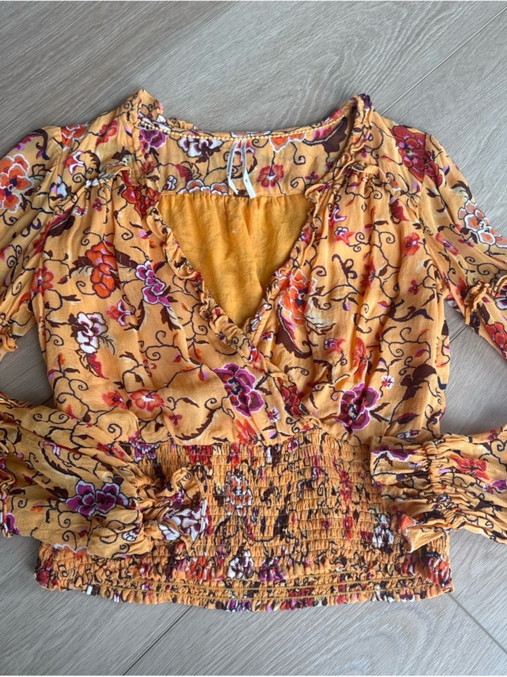 Floral Smocked Waist orange Women’s Blouse